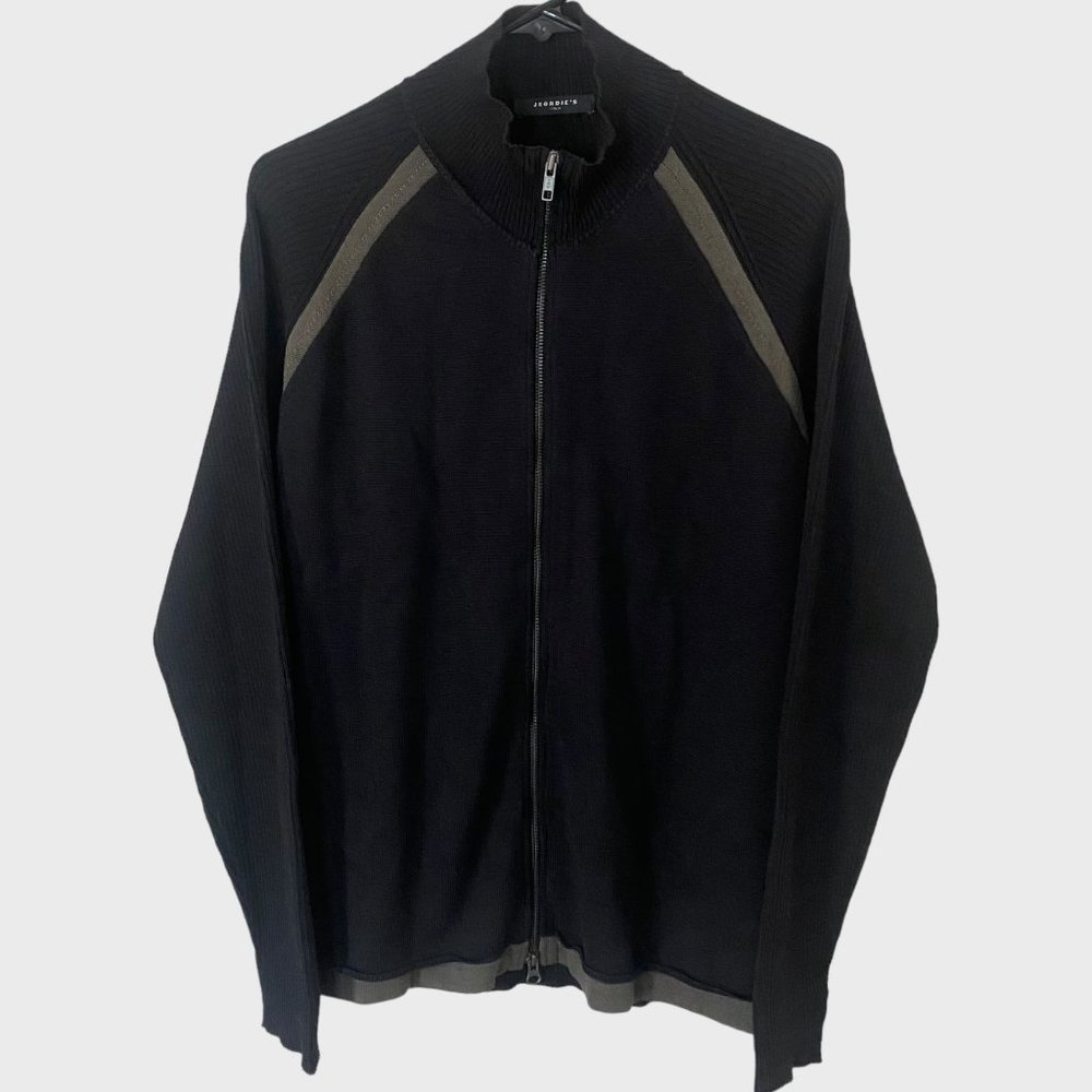 Jeordie's Italia Merino Wool Sweater Jacket Men's XL Black Full-Zip Long-Sleeve